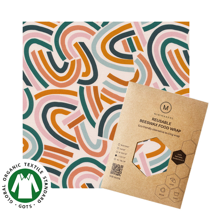 rainbow print in organic cotton beeswax wraps by minimakers singapore