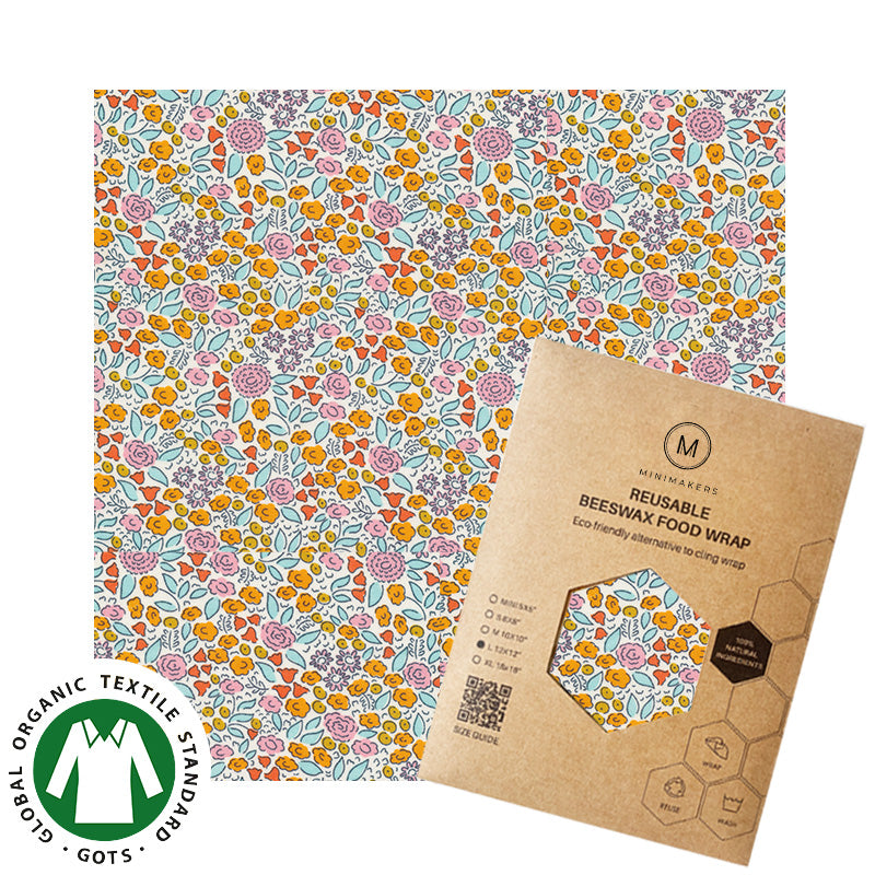 ma petite fleur print in organic cotton beeswax wraps by minimakers singapore