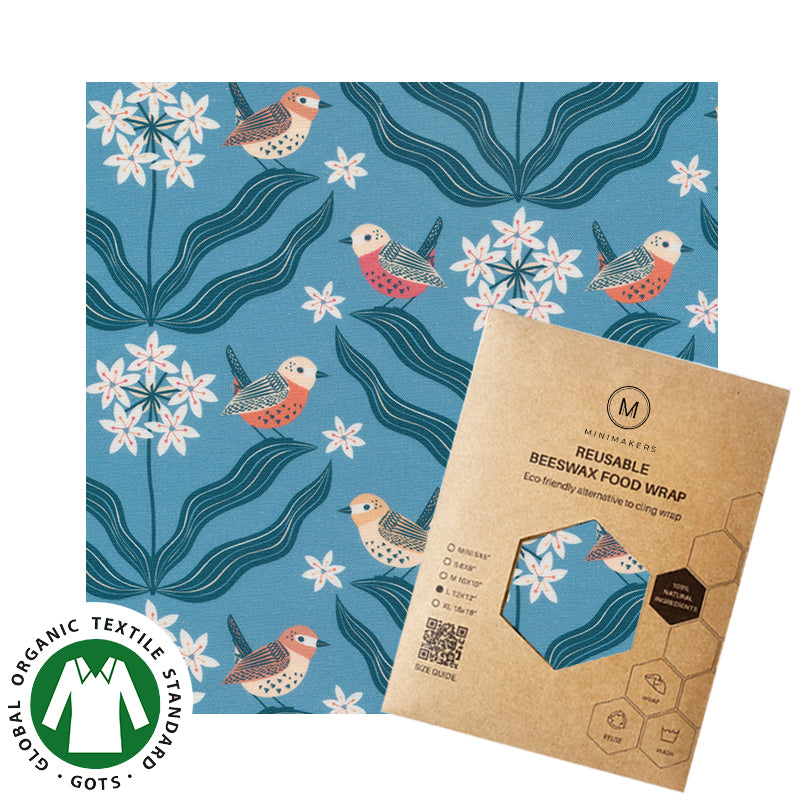 bird songs print in organic cotton beeswax wraps by minimakers singapore