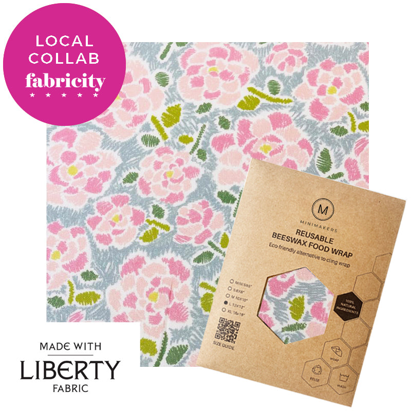 Posy blush liberty print in tana lawn cotton beeswax wraps by fabricity.sg in collaboration with minimakers singapore