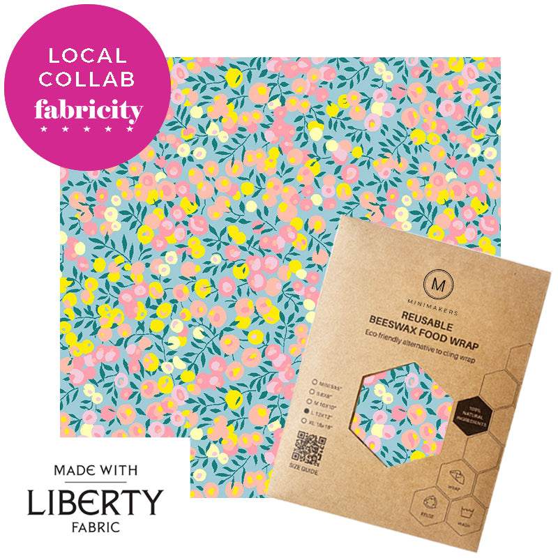 wiltshire coral liberty print in tana lawn cotton beeswax wraps by fabricity.sg in collaboration with minimakers singapore