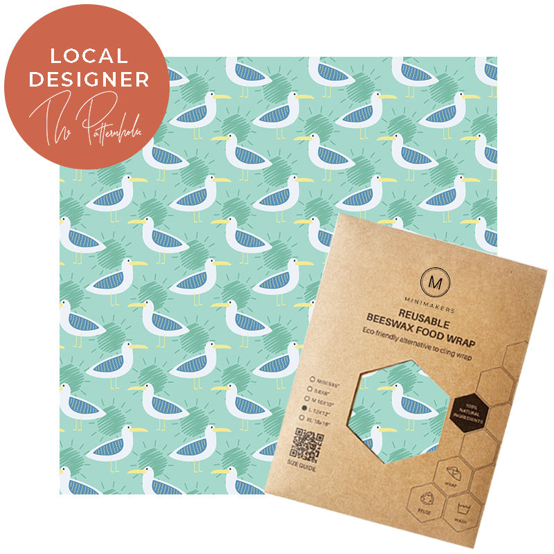 beach friends print in premium cotton beeswax wraps by the patternholic in collaboration with minimakers (local designer) singapore
