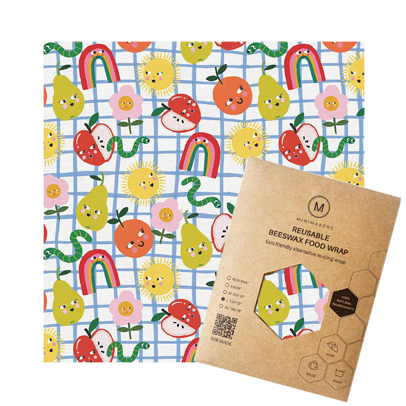 fruit club print in premium cotton beeswax wraps by minimakers singapore