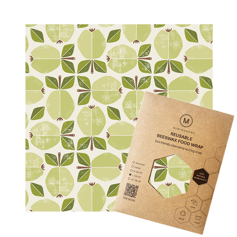 granny smith print in premium cotton beeswax wraps by minimakers singapore