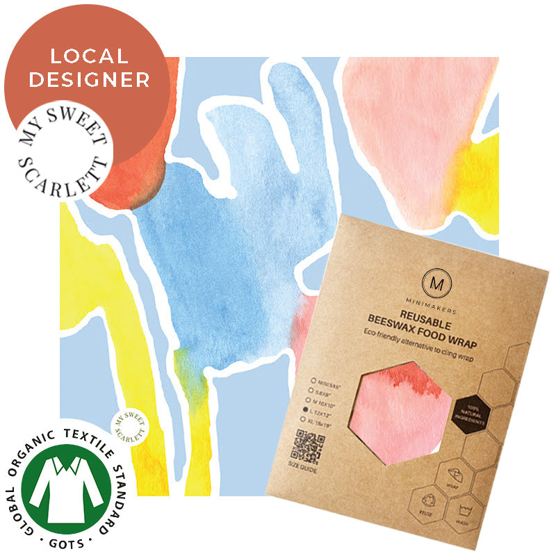 ocean print in organic cotton beeswax wraps by my sweet scarlett in collaboration with minimakers singapore (local designer)