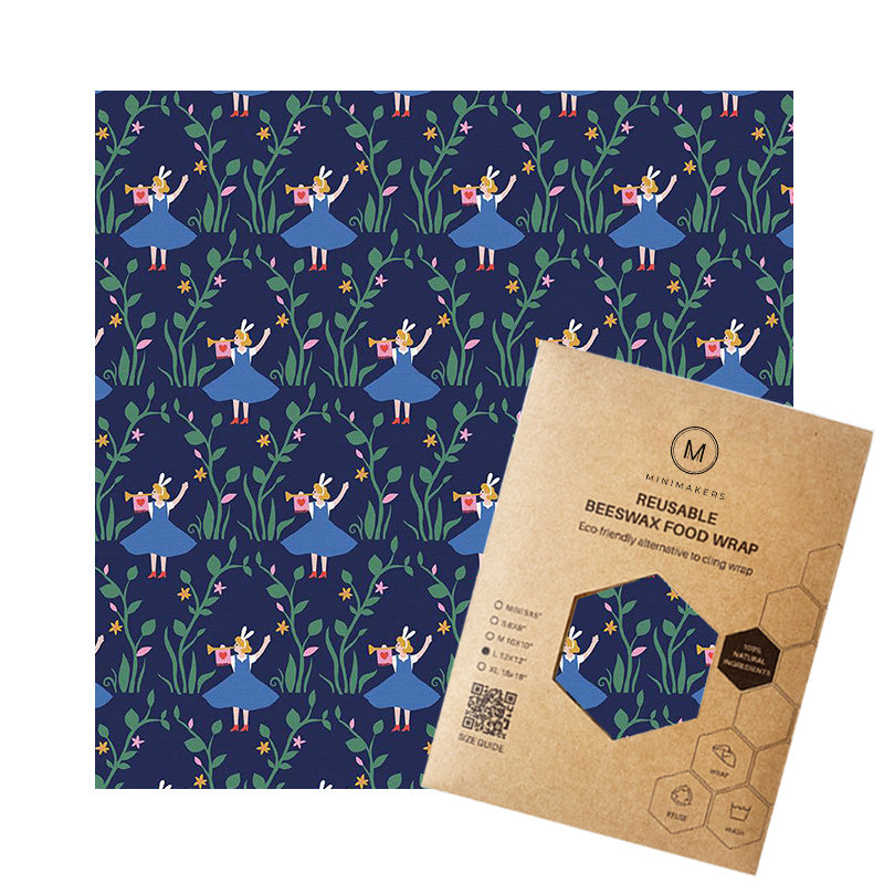 Party Invitation Alice in the Wonderland print in premium cotton beeswax wraps by minimakers singapore