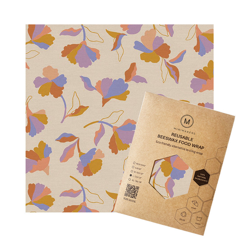 Petals print in premium cotton beeswax wraps by minimakers singapore